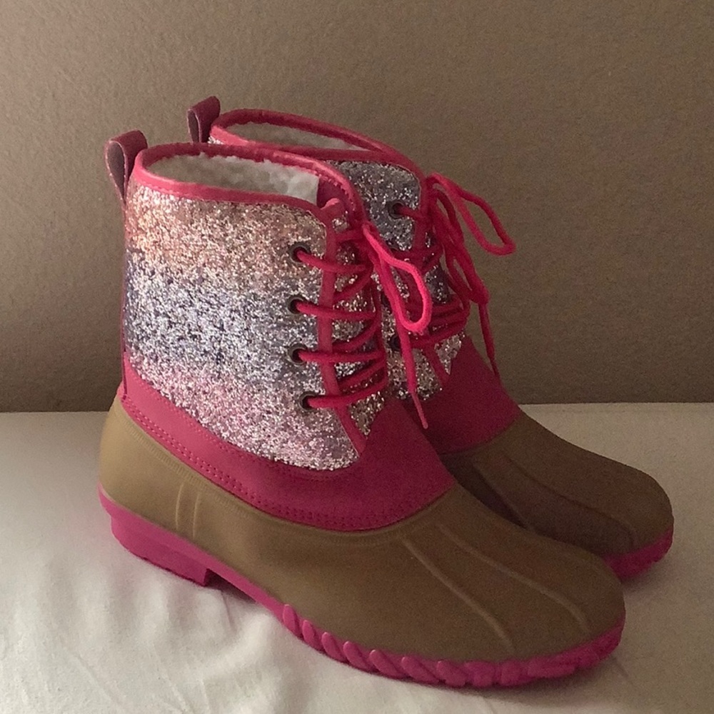 Pink Ombré Glitter Snow Duck Boot - Big Girls size 6 NWOT